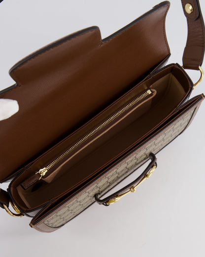 Gucci Horsebit 1955 Medium Shoulder Bag in Beige/Dark Brown GG Supreme Monogram Canvas &amp; Brown Leather Trim with Gold Hardware RRP £2,400