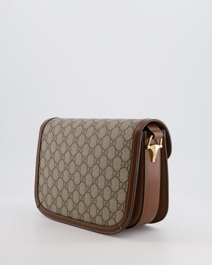 Gucci Horsebit 1955 Medium Shoulder Bag in Beige/Dark Brown GG Supreme Monogram Canvas & Brown Leather Trim with Gold Hardware RRP £2,400