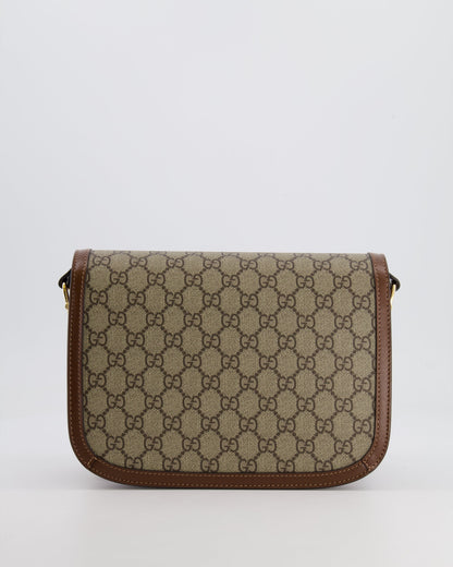 Gucci Horsebit 1955 Medium Shoulder Bag in Beige/Dark Brown GG Supreme Monogram Canvas & Brown Leather Trim with Gold Hardware RRP £2,400