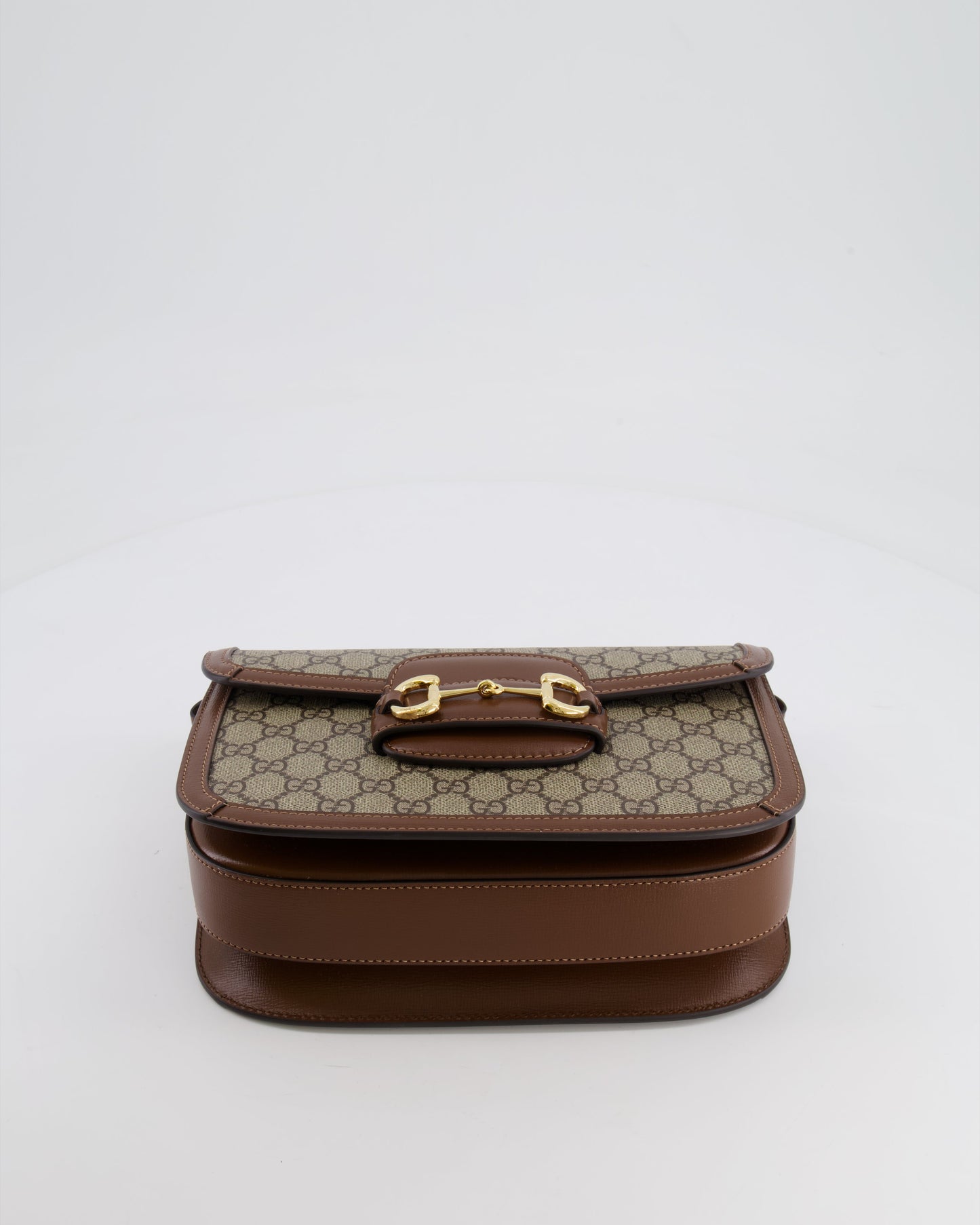 Gucci Horsebit 1955 Medium Shoulder Bag in Beige/Dark Brown GG Supreme Monogram Canvas &amp; Brown Leather Trim with Gold Hardware RRP £2,400