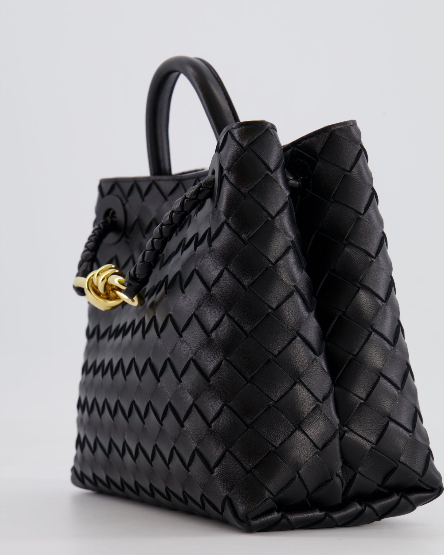 Bottega Veneta Small Andiamo Bag in Black Intrecciato Leather with Gold Hardware RRP £3,460
