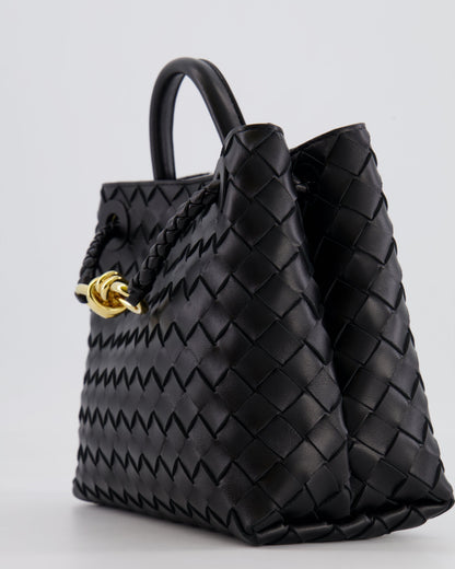 Bottega Veneta Small Andiamo Bag in Black Intrecciato Leather with Gold Hardware RRP £3,460