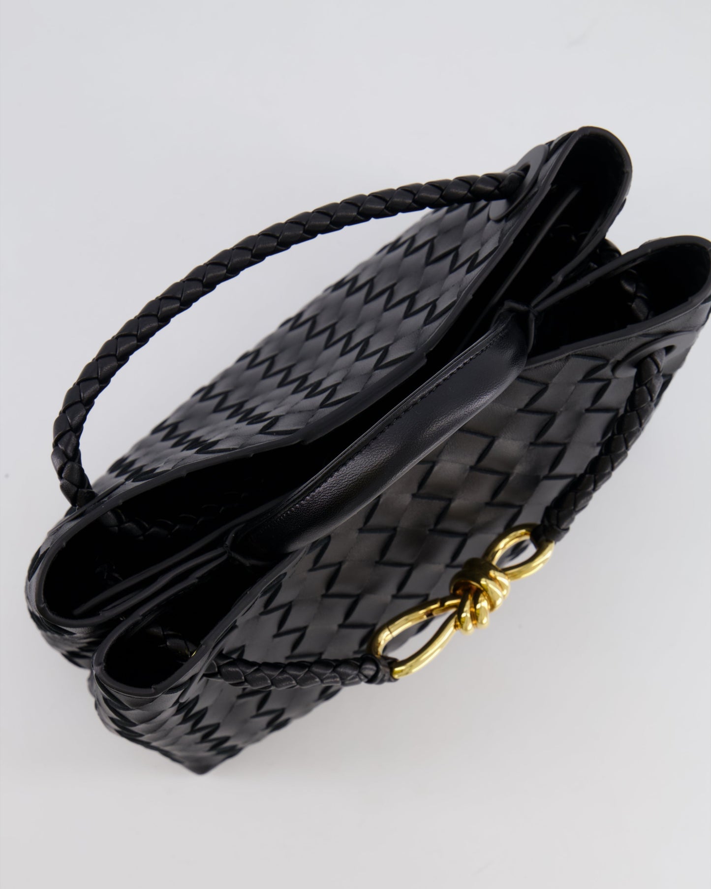 Bottega Veneta Small Andiamo Bag in Black Intrecciato Leather with Gold Hardware RRP £3,460