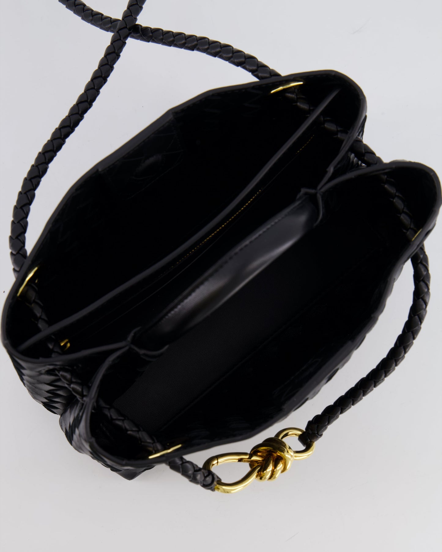 Bottega Veneta Small Andiamo Bag in Black Intrecciato Leather with Gold Hardware RRP £3,460