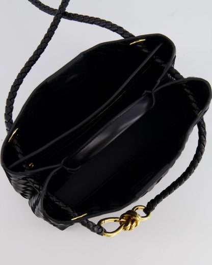 Bottega Veneta Small Andiamo Bag in Black Intrecciato Leather with Gold Hardware RRP £3,460