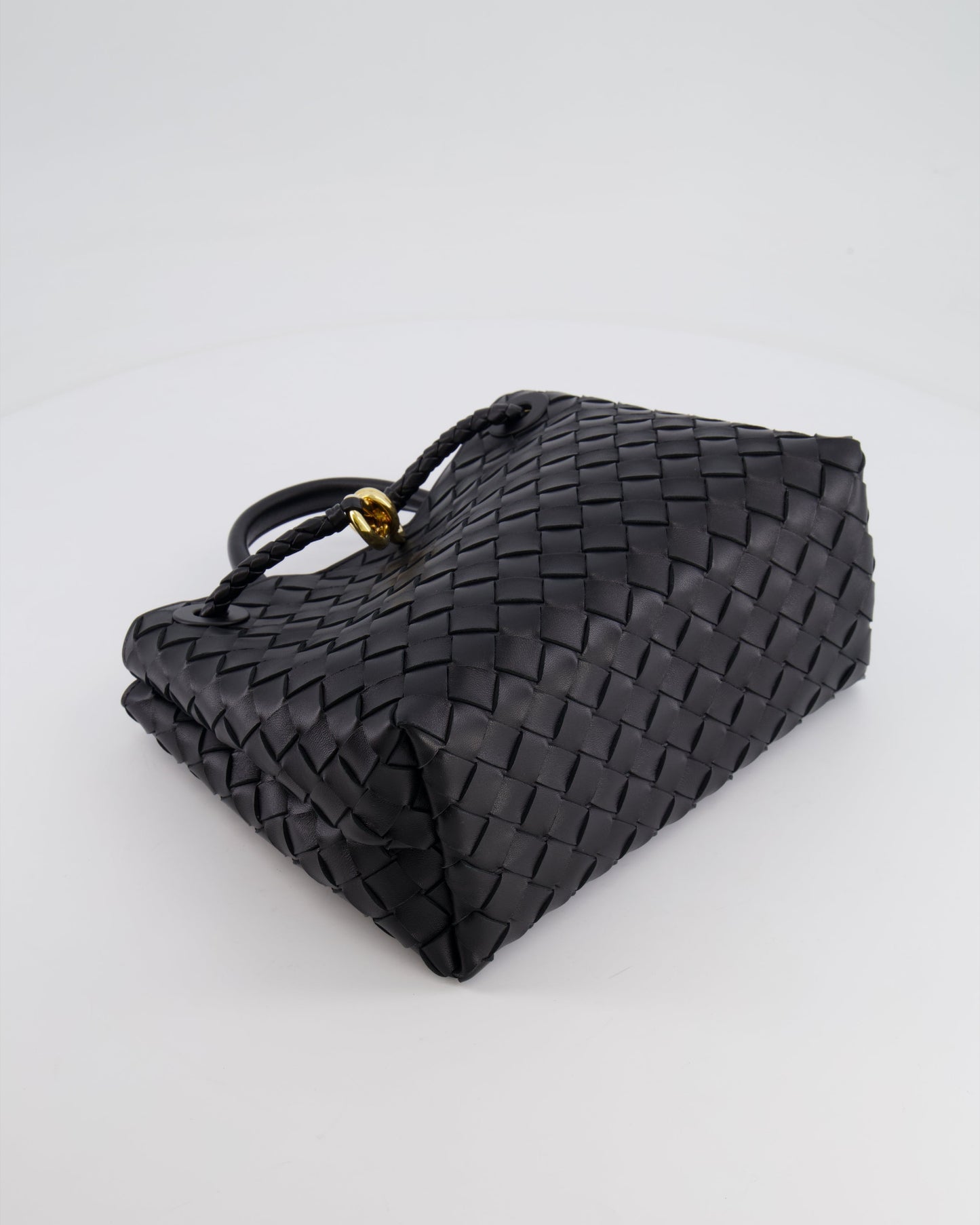 Bottega Veneta Small Andiamo Bag in Black Intrecciato Leather with Gold Hardware RRP £3,460
