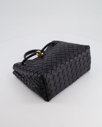 Bottega Veneta Small Andiamo Bag in Black Intrecciato Leather with Gold Hardware RRP £3,460