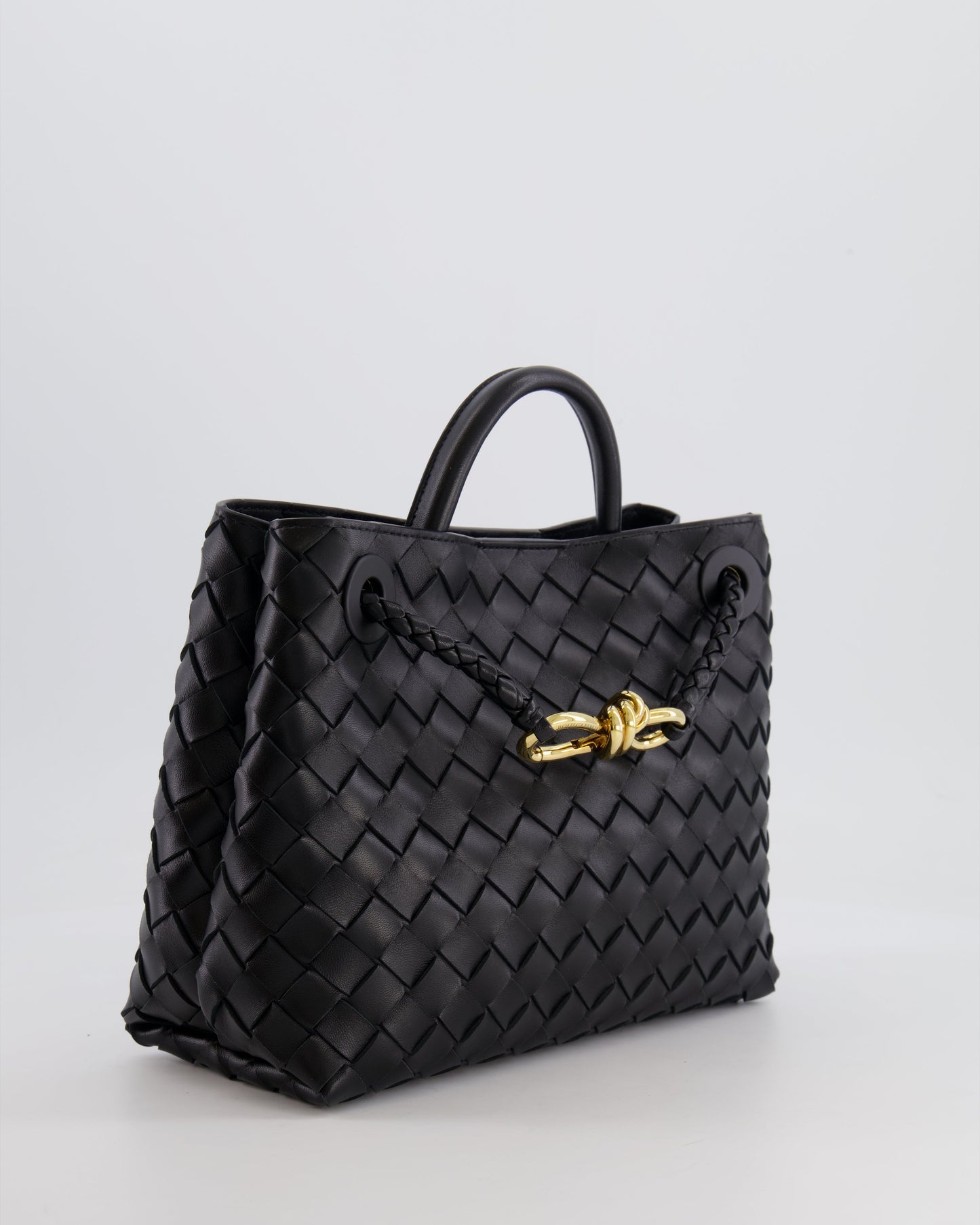 Bottega Veneta Small Andiamo Bag in Black Intrecciato Leather with Gold Hardware RRP £3,460