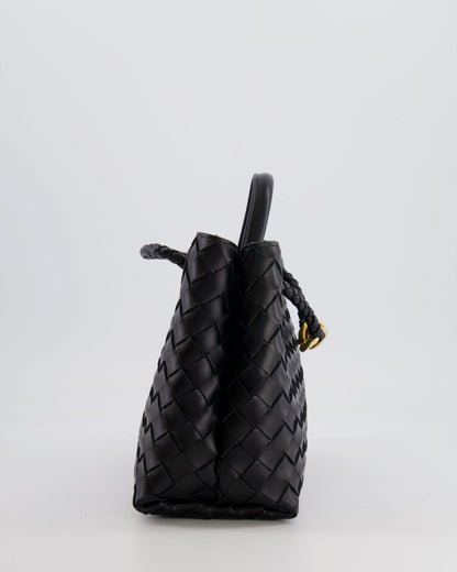 Bottega Veneta Small Andiamo Bag in Black Intrecciato Leather with Gold Hardware RRP £3,460