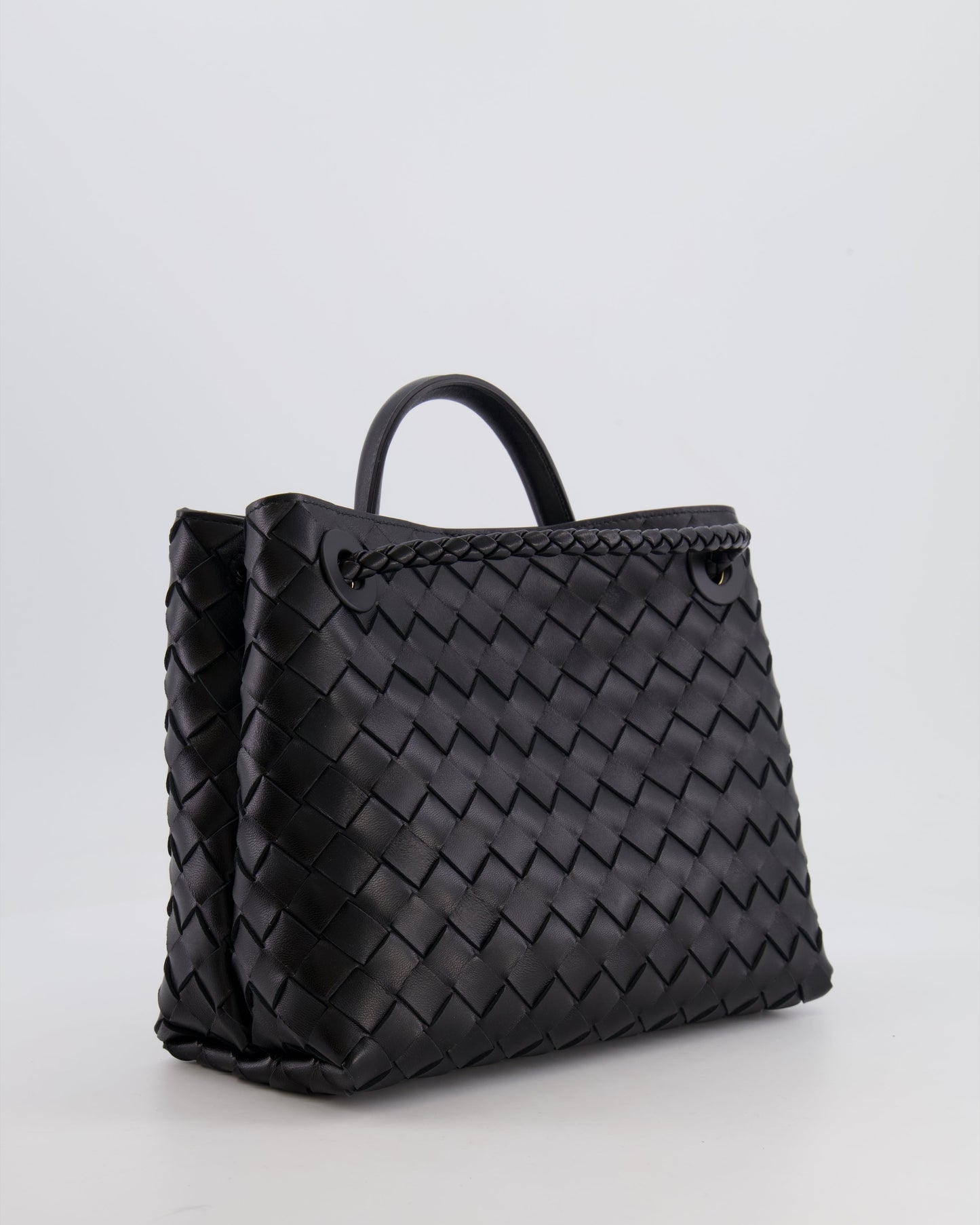 Bottega Veneta Small Andiamo Bag in Black Intrecciato Leather with Gold Hardware RRP £3,460