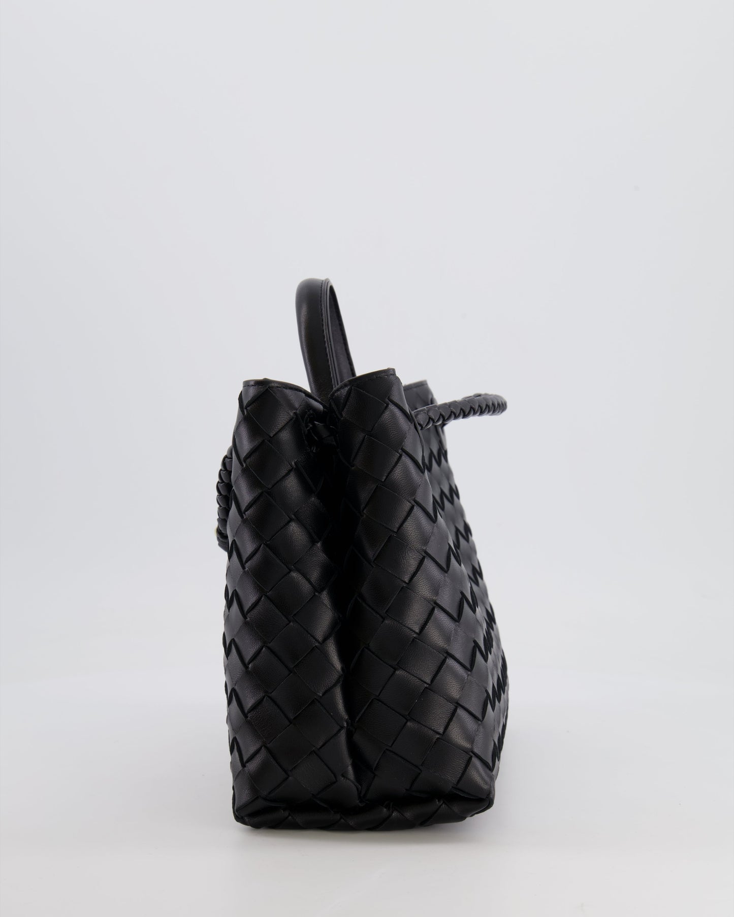 Bottega Veneta Small Andiamo Bag in Black Intrecciato Leather with Gold Hardware RRP £3,460