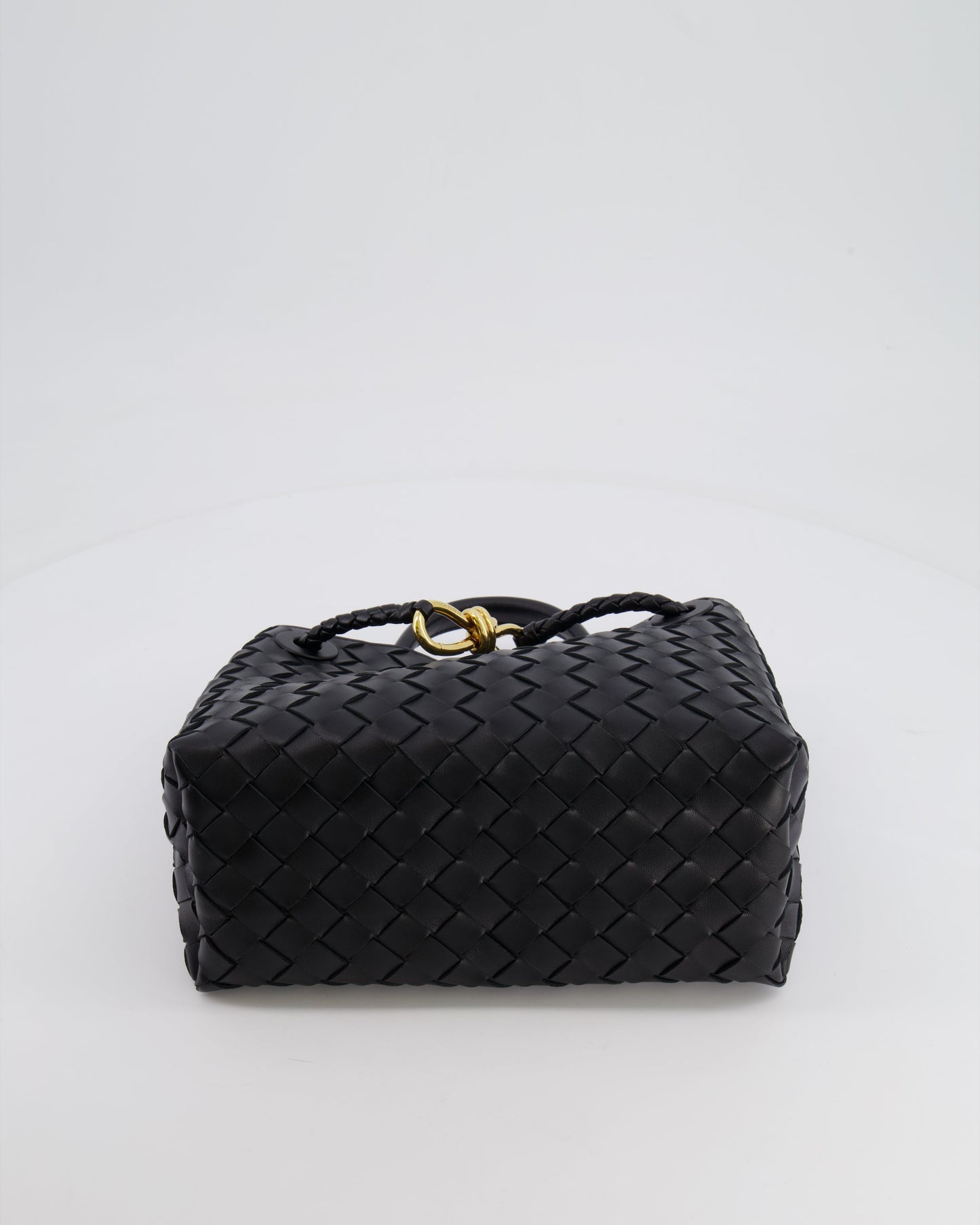 Bottega Veneta Small Andiamo Bag in Black Intrecciato Leather with Gold Hardware RRP £3,460