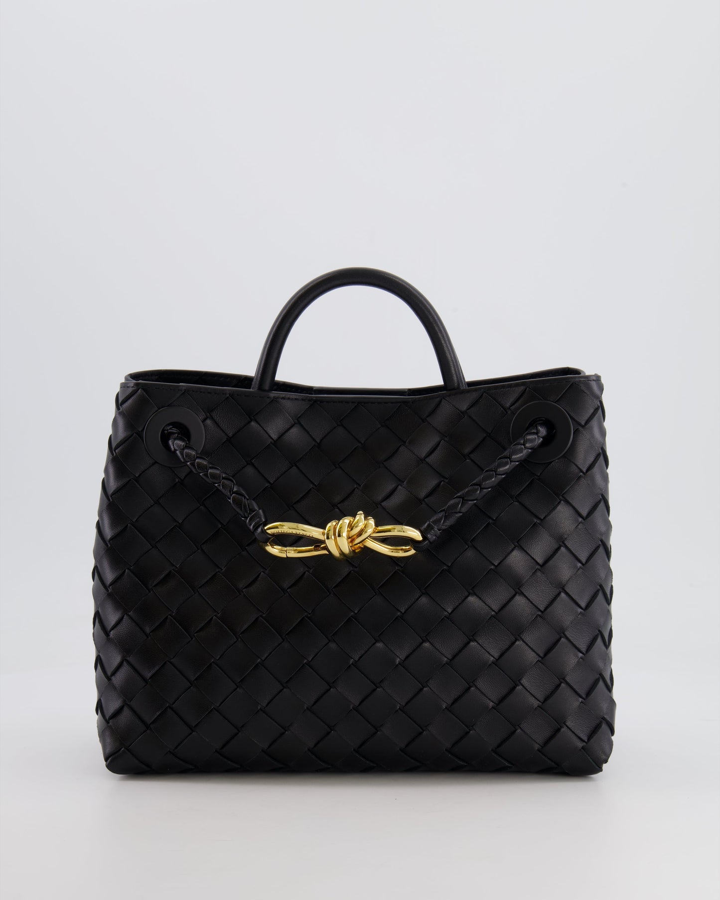 Bottega Veneta Small Andiamo Bag in Black Intrecciato Leather with Gold Hardware RRP £3,460