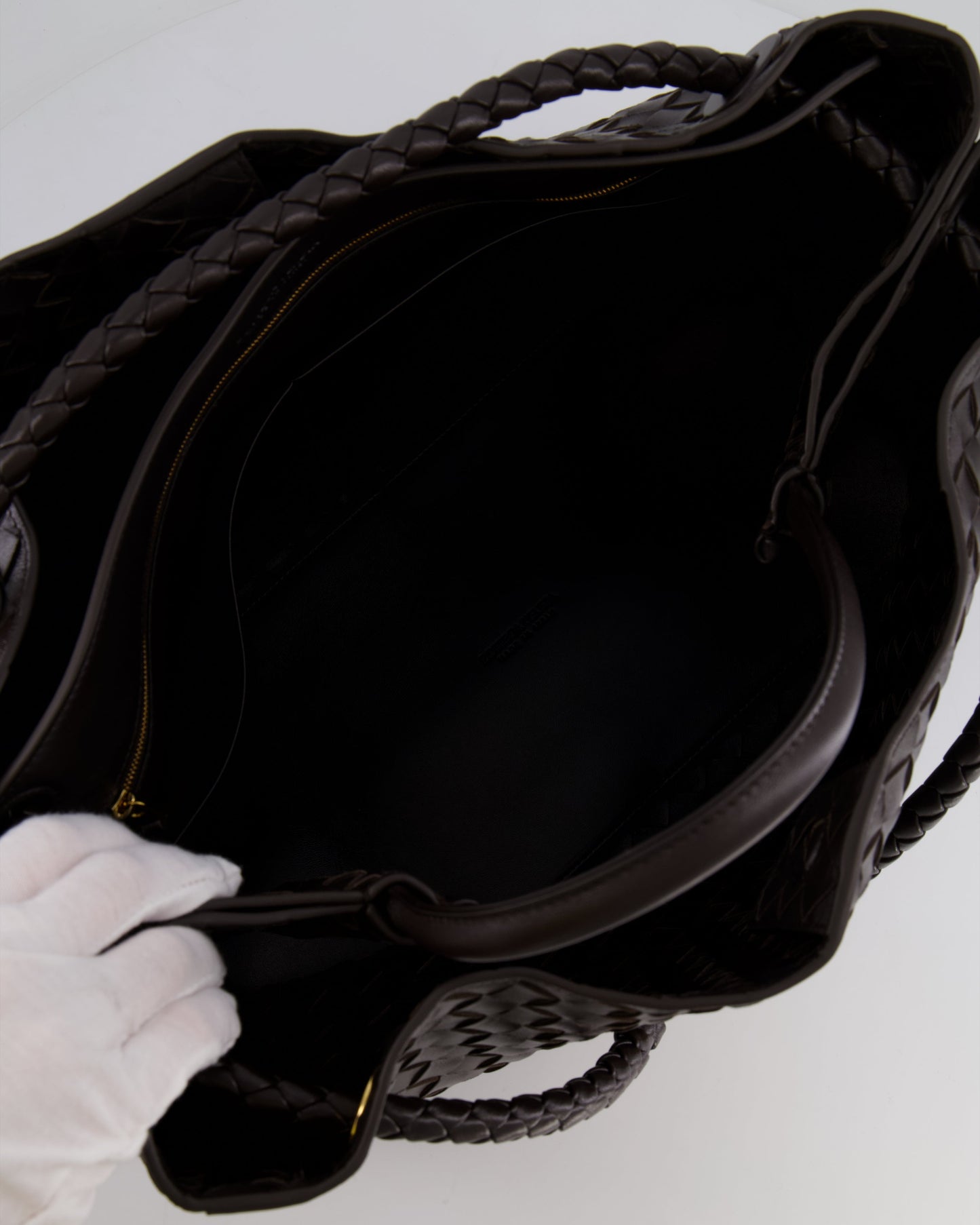 Bottega Veneta Fondant Andiamo Large Intrecciato Leather Top Handle Bag with Sliding Cross-Body and Gold Knot Hardware RRP £6,090