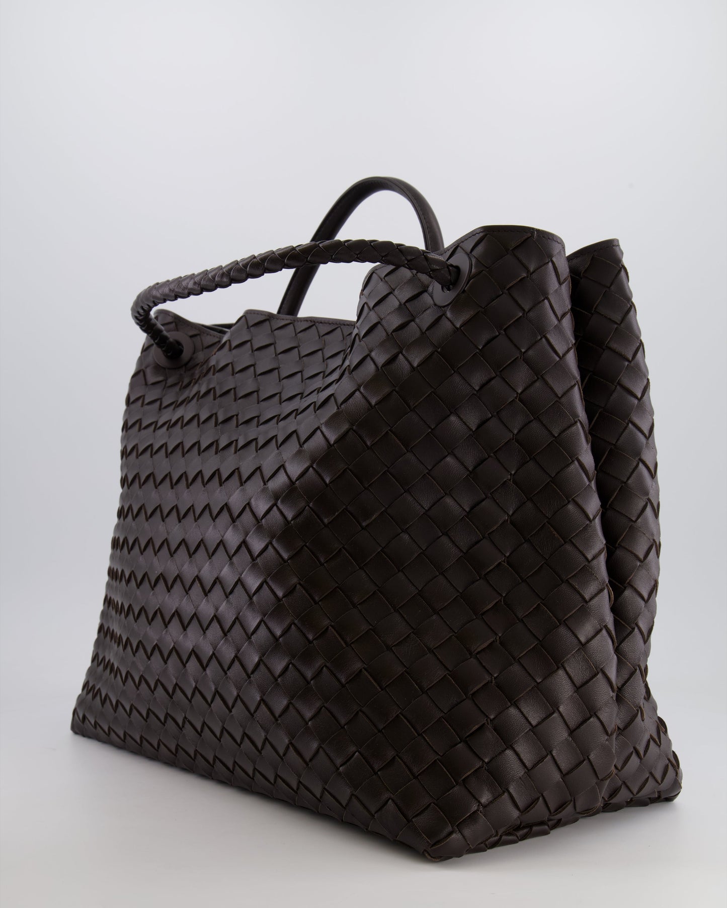 Bottega Veneta Fondant Andiamo Large Intrecciato Leather Top Handle Bag with Sliding Cross-Body and Gold Knot Hardware RRP £6,090