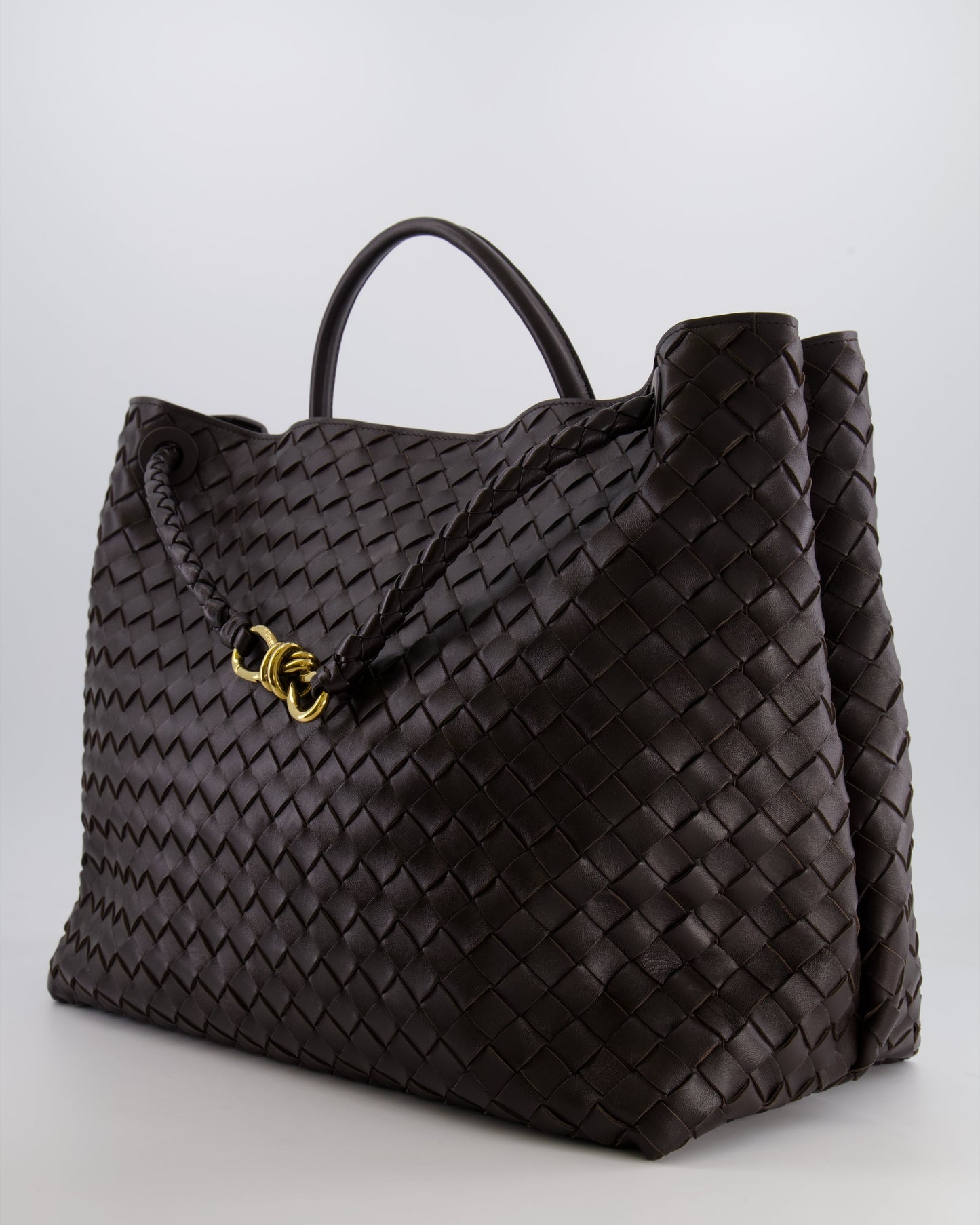 Bottega Veneta Fondant Andiamo Large Intrecciato Leather Top Handle Bag with Sliding Cross-Body and Gold Knot Hardware RRP £6,090