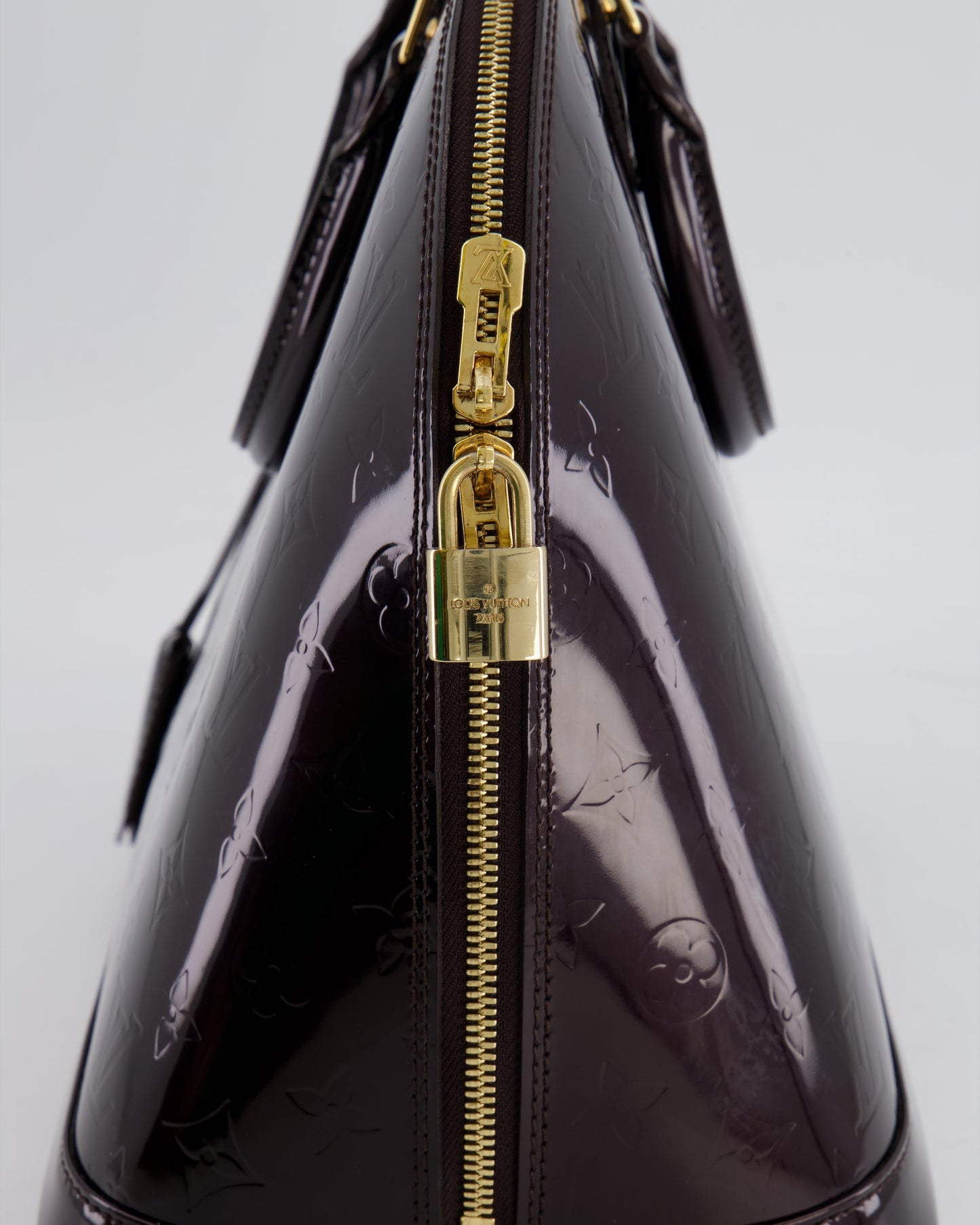Louis Vuitton Alma Large Bag in Burgundy Monogram Patent Leather with Gold Hardware