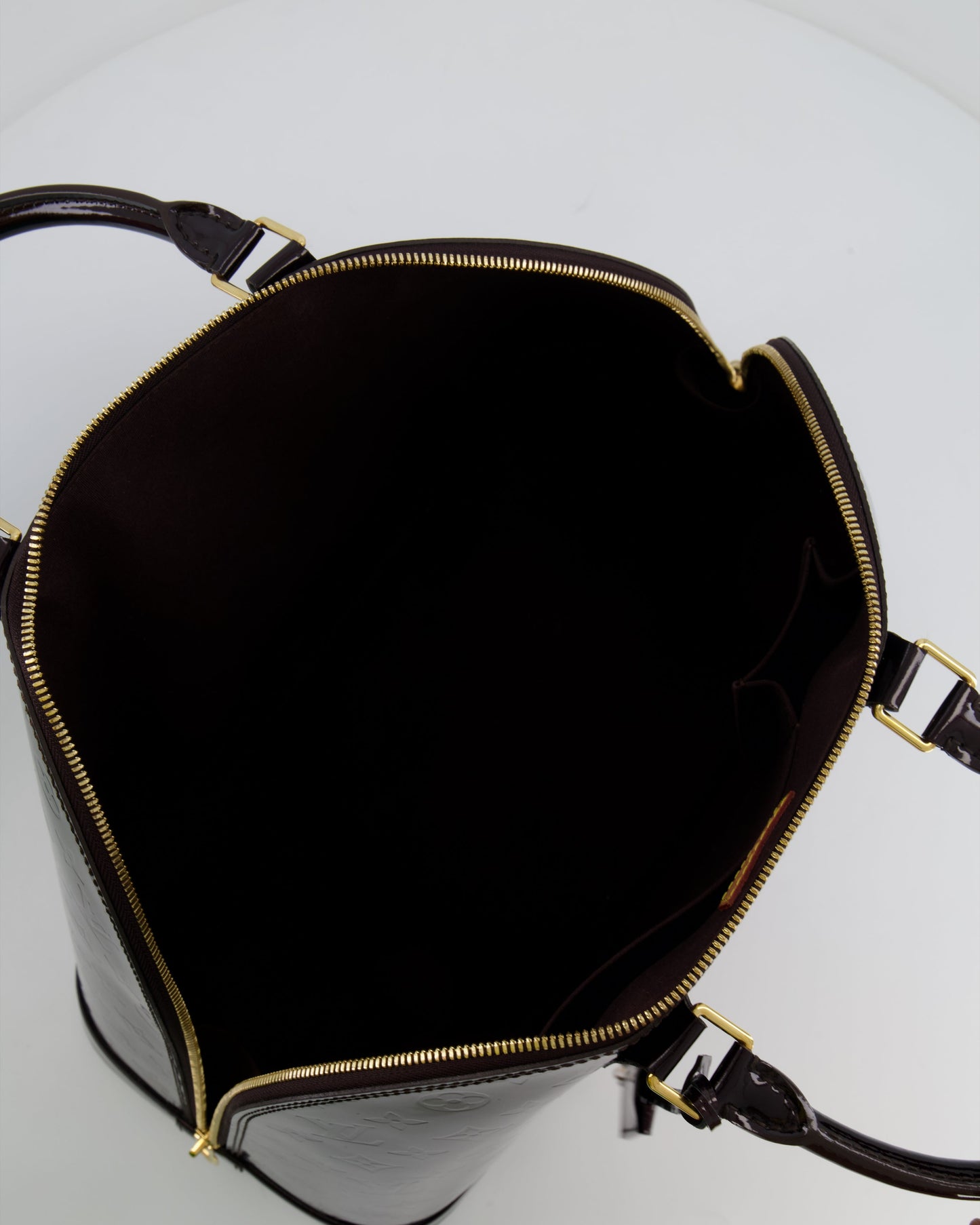 Louis Vuitton Alma Large Bag in Burgundy Monogram Patent Leather with Gold Hardware