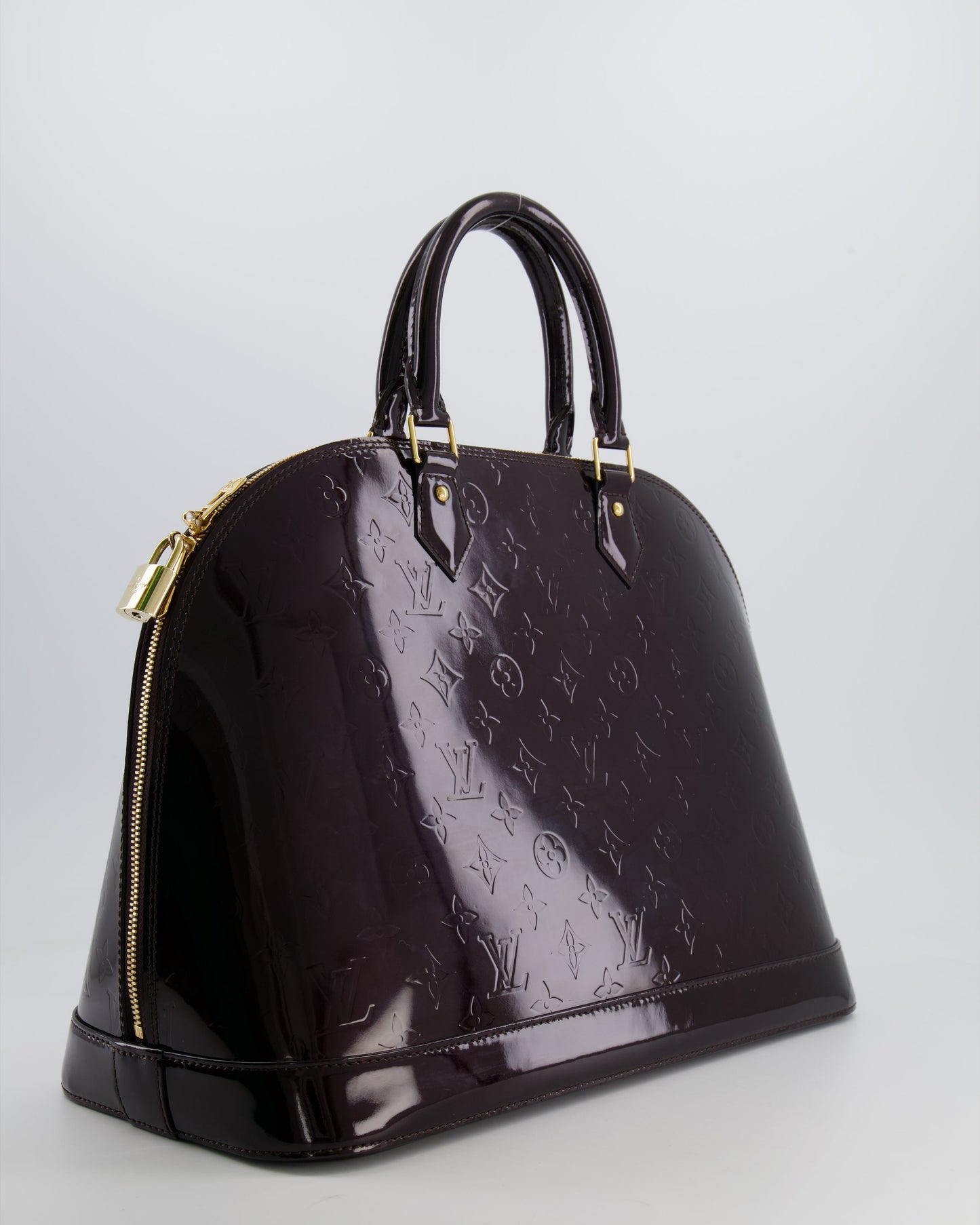 Louis Vuitton Alma Large Bag in Burgundy Monogram Patent Leather with Gold Hardware
