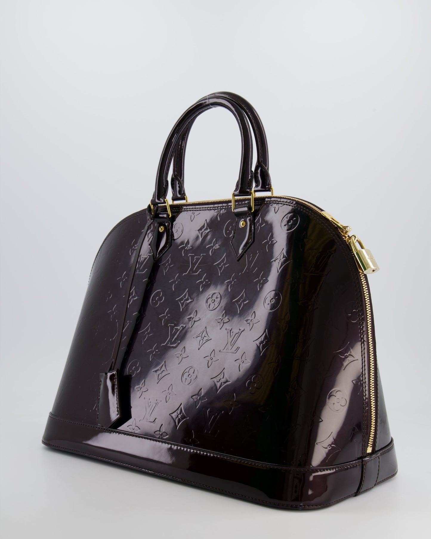Louis Vuitton Alma Large Bag in Burgundy Monogram Patent Leather with Gold Hardware