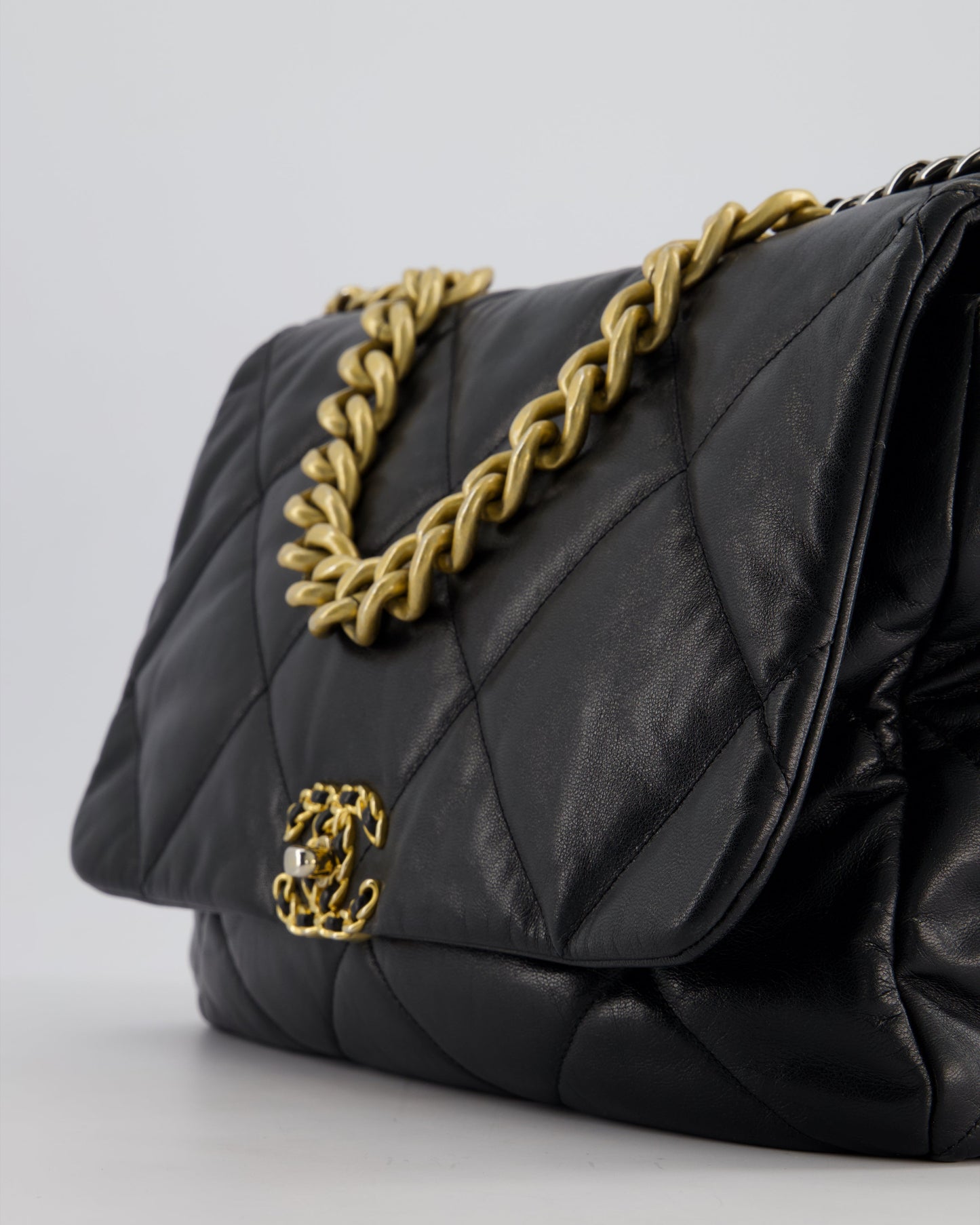 Chanel Black Maxi 19 Bag in Quilted Goatskin Leather with Mixed Hardware