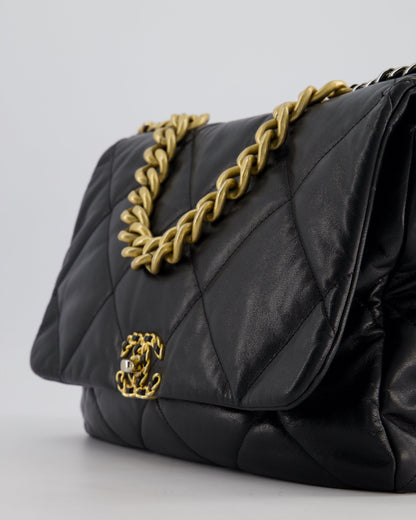 Chanel Black Maxi 19 Bag in Quilted Goatskin Leather with Mixed Hardware
