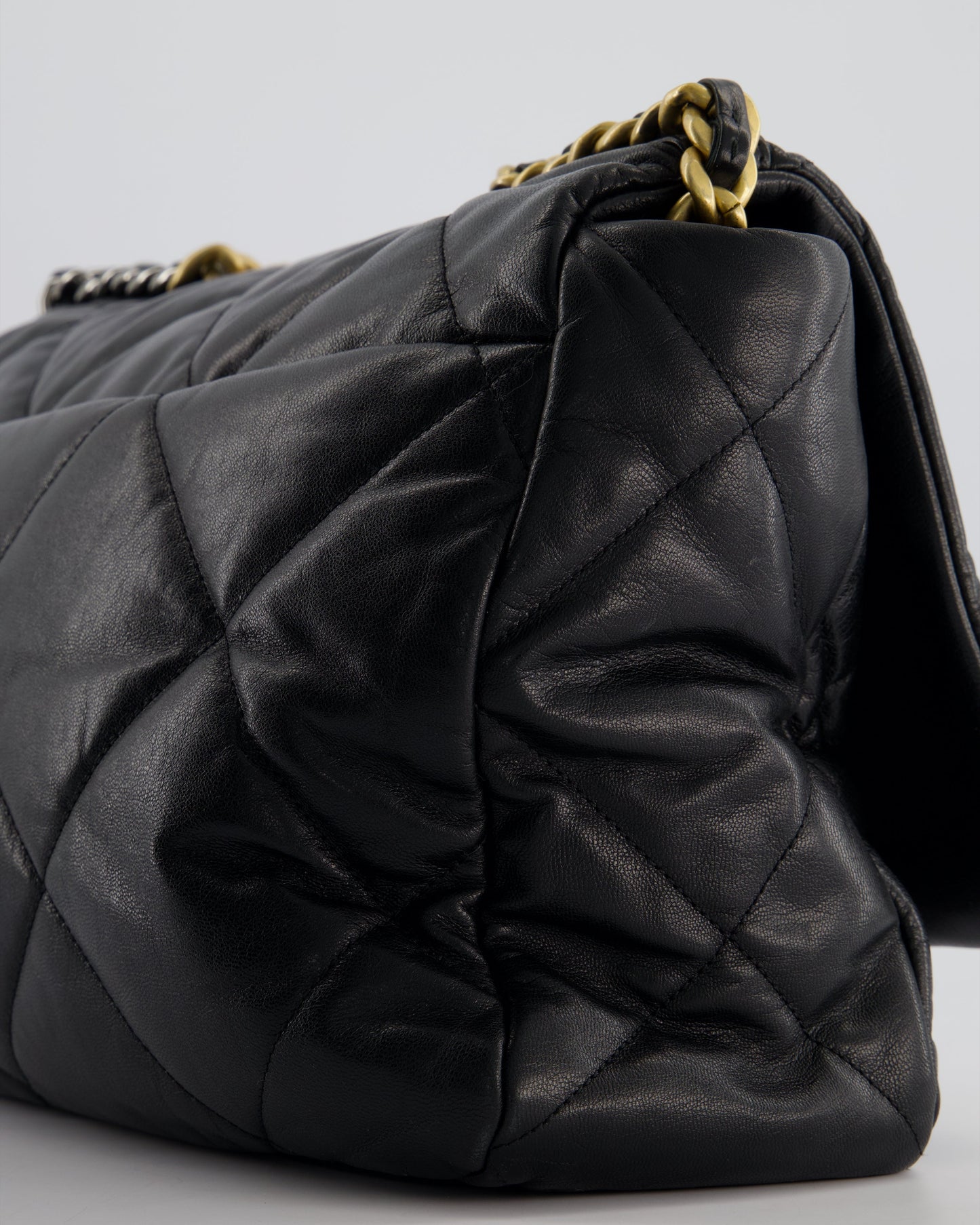 Chanel Black Maxi 19 Bag in Quilted Goatskin Leather with Mixed Hardware