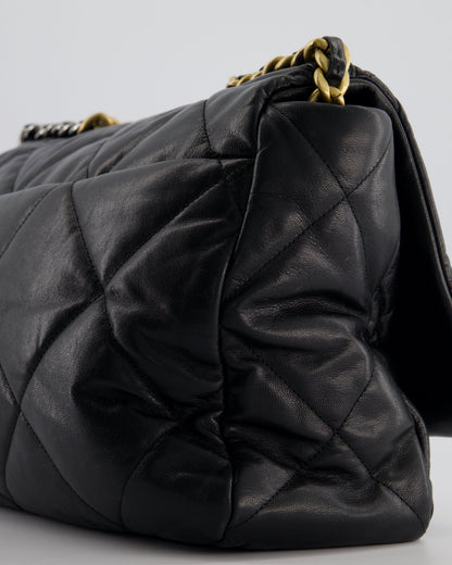 Chanel Black Maxi 19 Bag in Quilted Goatskin Leather with Mixed Hardware