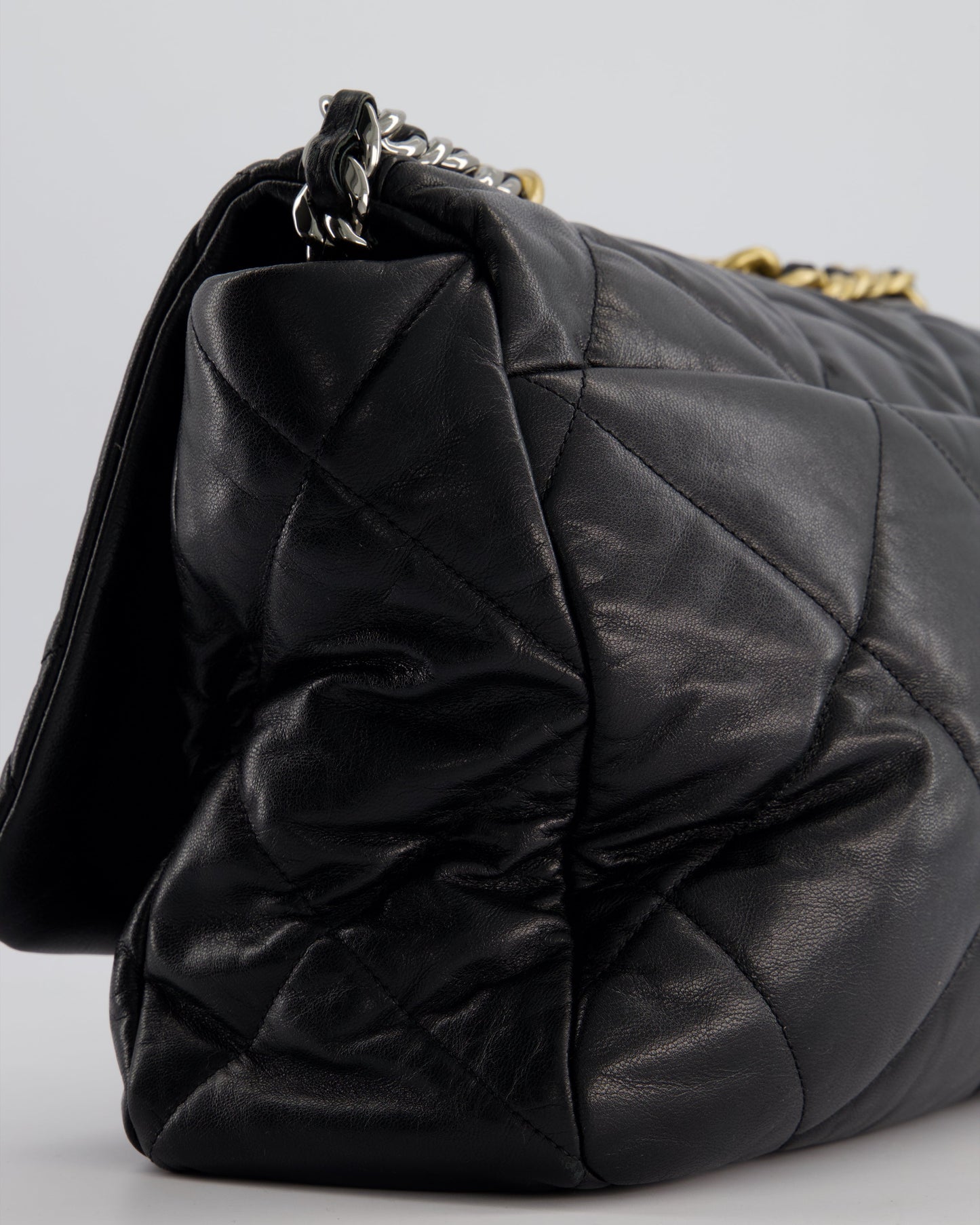 Chanel Black Maxi 19 Bag in Quilted Goatskin Leather with Mixed Hardware
