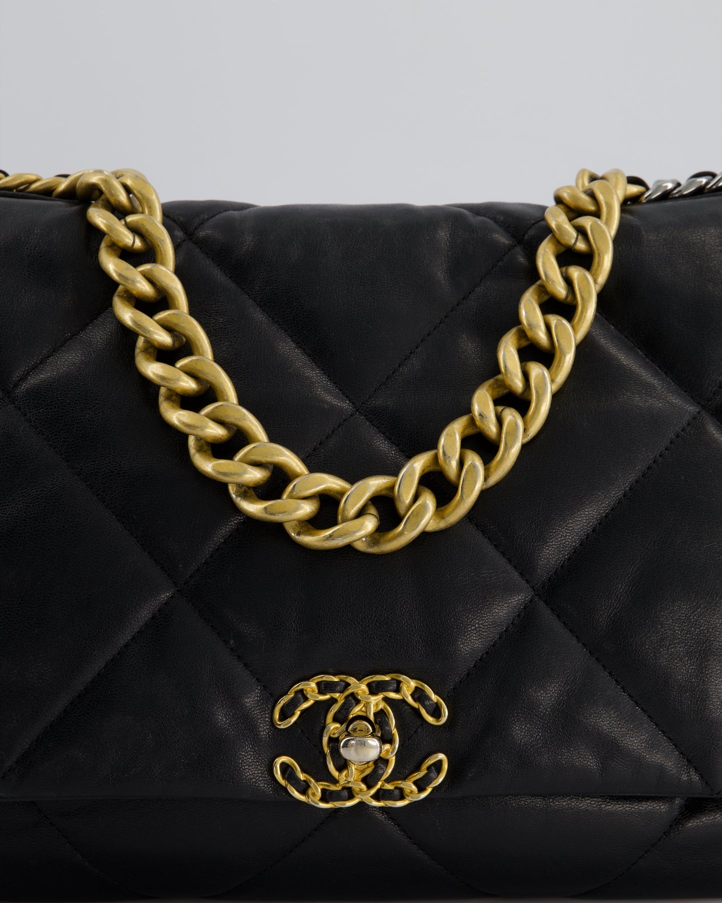 Chanel Black Maxi 19 Bag in Quilted Goatskin Leather with Mixed Hardware