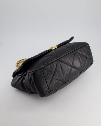 Chanel Black Maxi 19 Bag in Quilted Goatskin Leather with Mixed Hardware