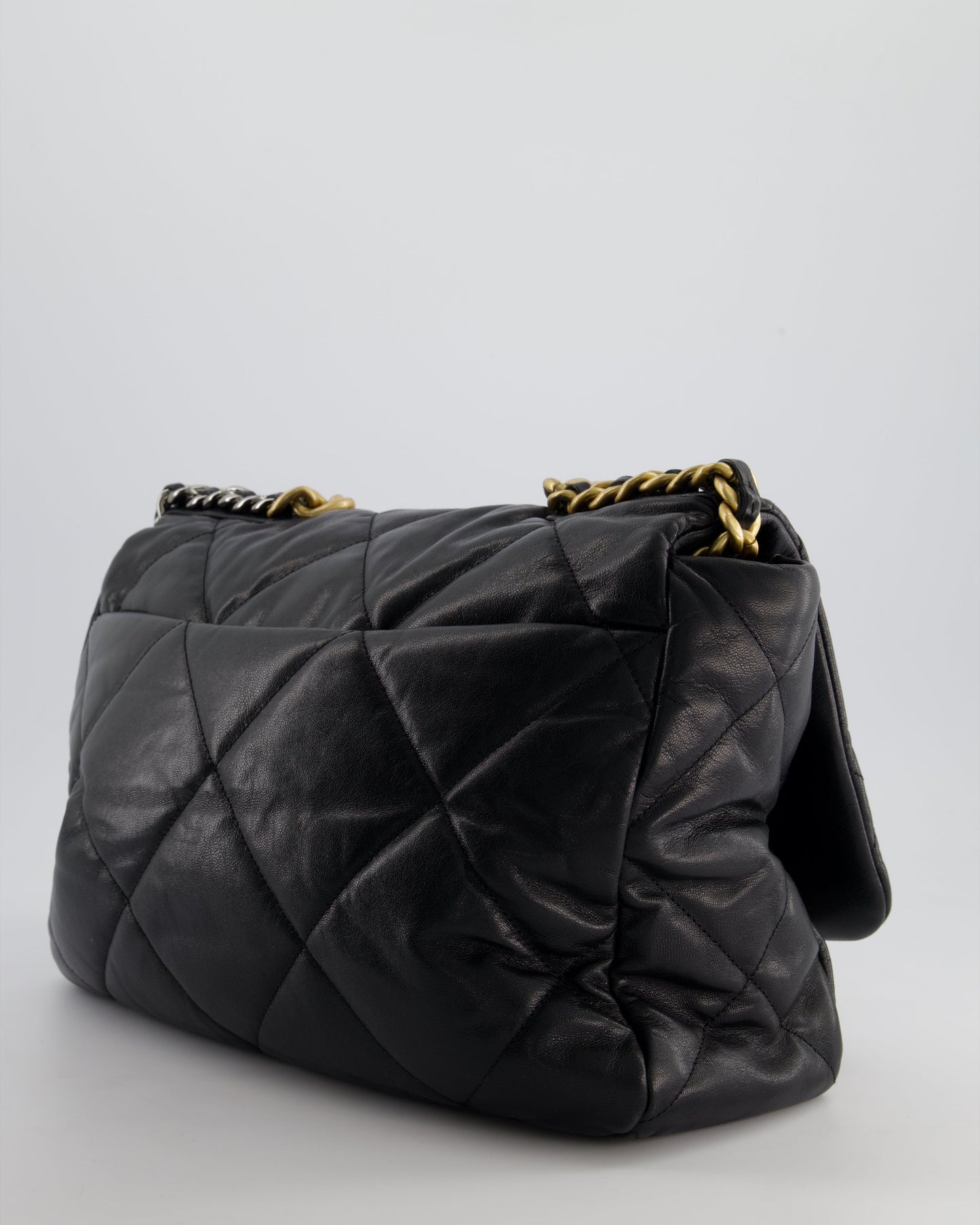 Chanel Black Maxi 19 Bag in Quilted Goatskin Leather with Mixed Hardware