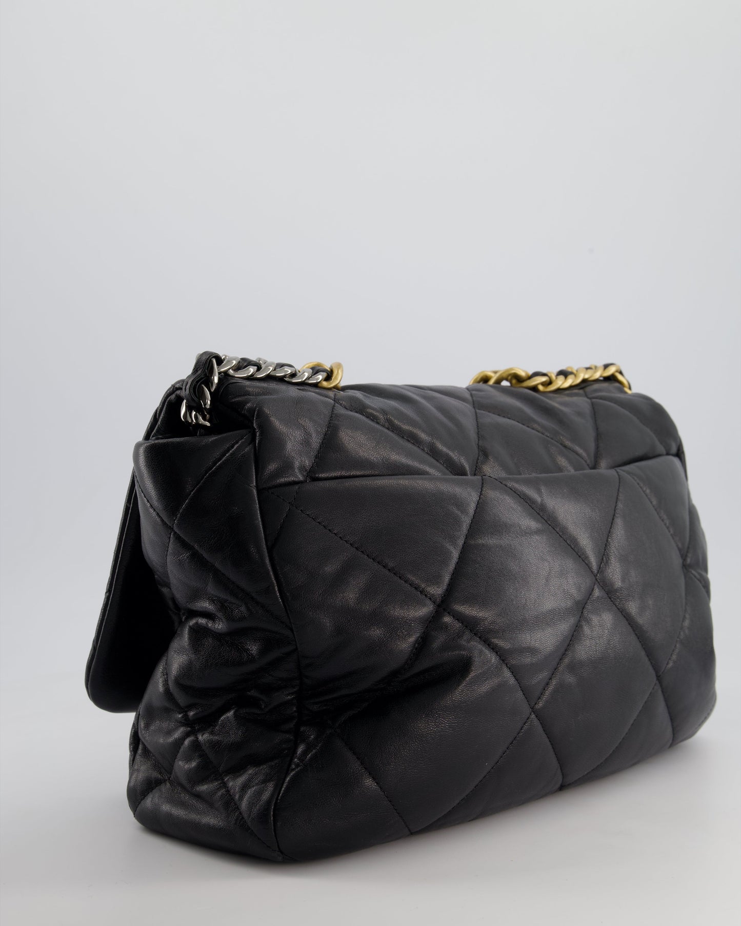 Chanel Black Maxi 19 Bag in Quilted Goatskin Leather with Mixed Hardware