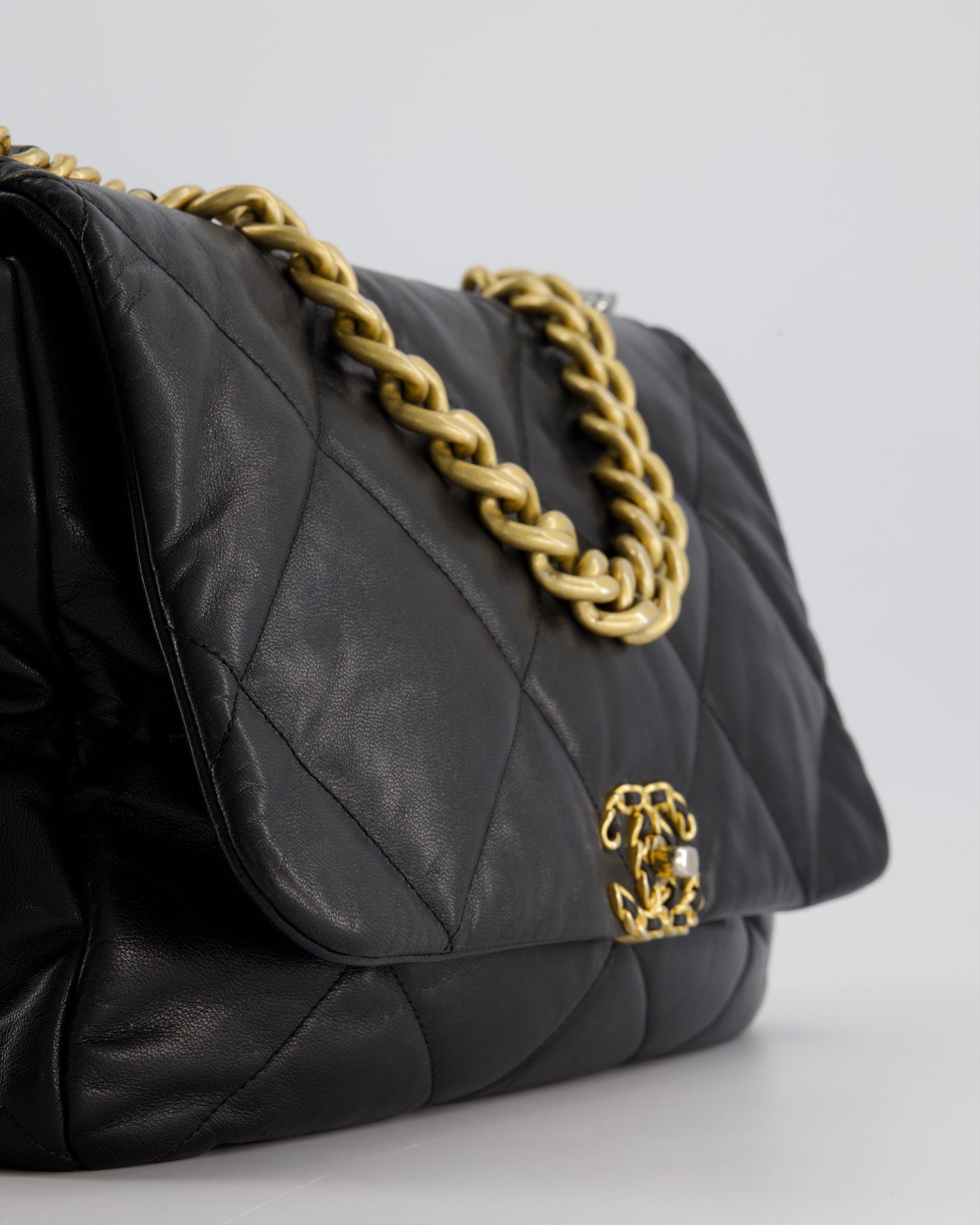 Chanel Black Maxi 19 Bag in Quilted Goatskin Leather with Mixed Hardware