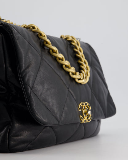 Chanel Black Maxi 19 Bag in Quilted Goatskin Leather with Mixed Hardware