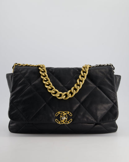 Chanel Black Maxi 19 Bag in Quilted Goatskin Leather with Mixed Hardware