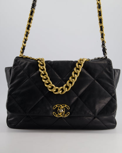 Chanel Black Maxi 19 Bag in Quilted Goatskin Leather with Mixed Hardware