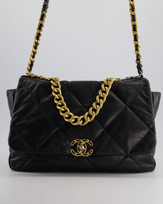 Chanel Black Maxi 19 Bag in Quilted Goatskin Leather with Mixed Hardware