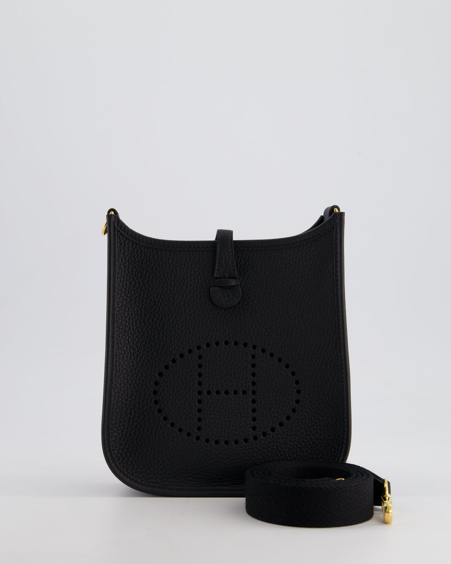 Hermès Mini Evelyne 16 Bag in Noir Clemence Leather with Gold Hardware