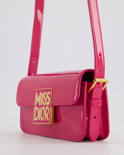 Christian Dior Fuchsia Miss Dior Flap Shoulder Bag in Patent Calfskin Leather with Gold Hardware RRP £3100
