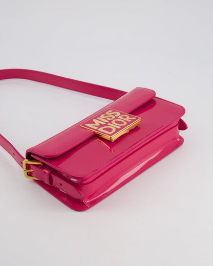 Christian Dior Fuchsia Miss Dior Flap Shoulder Bag in Patent Calfskin Leather with Gold Hardware RRP £3100