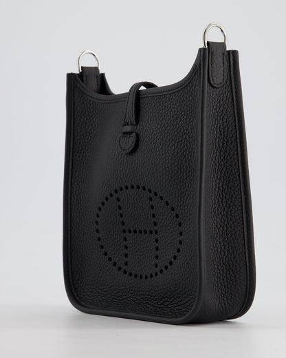 *HOT* Hermès Mini Evelyne 16 Bag in Noir Clemence Leather with Palladium Hardware