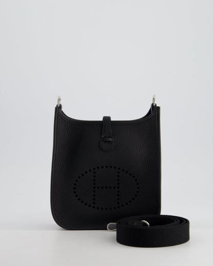 *HOT* Hermès Mini Evelyne 16 Bag in Noir Clemence Leather with Palladium Hardware