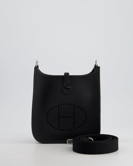 *HOT* Hermès Mini Evelyne 16 Bag in Noir Clemence Leather with Palladium Hardware