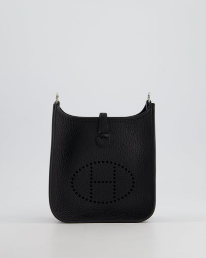 *HOT* Hermès Mini Evelyne 16 Bag in Noir Clemence Leather with Palladium Hardware