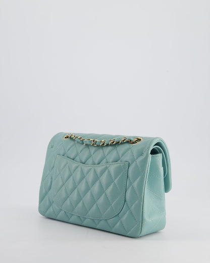 *HOT* Chanel Celeste Blue Small Classic Double Flap Bag in Caviar Leather with Champagne Gold Hardware