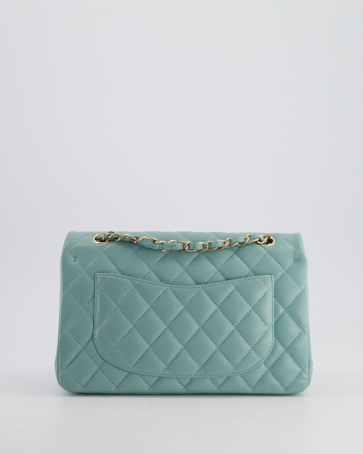 *HOT* Chanel Celeste Blue Small Classic Double Flap Bag in Caviar Leather with Champagne Gold Hardware