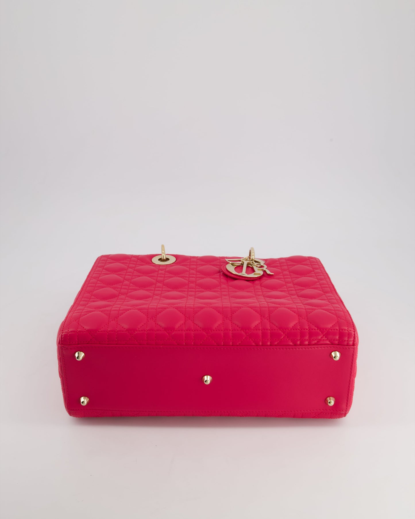 Christian Dior Large Lady Dior Bag in Hot Pink Lambskin Leather with Gold Hardware