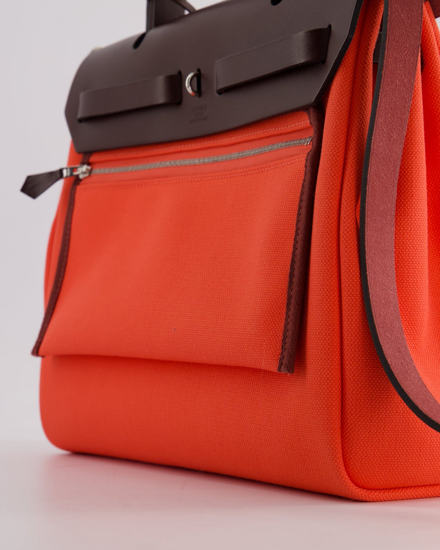 Hermès Herbag Zip Retourne 31 Bag in Rose Texas Toile Militaire Canvas, Rouge Sellier Hunter Leather with Palladium Hardware