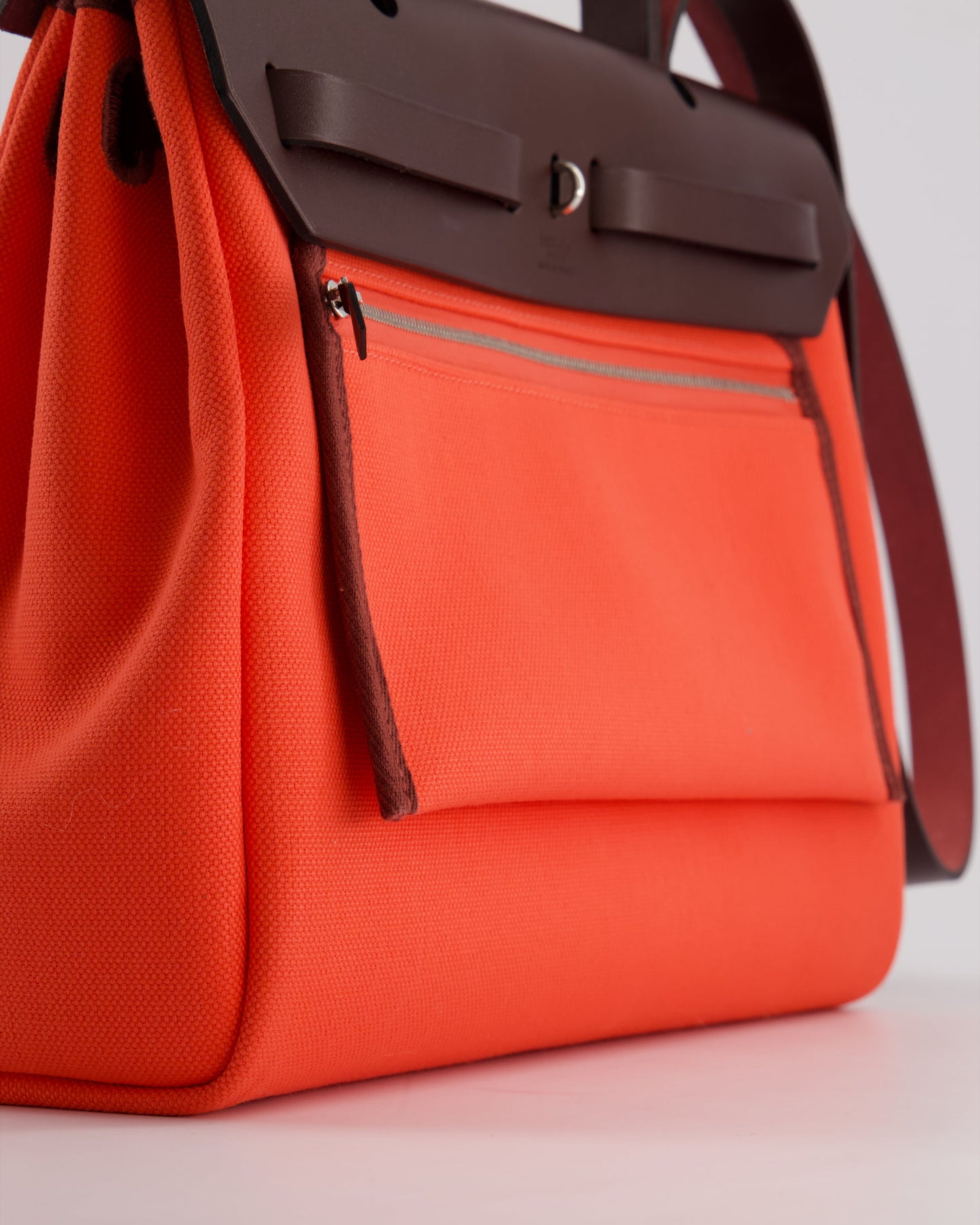 Hermès Herbag Zip Retourne 31 Bag in Rose Texas Toile Militaire Canvas, Rouge Sellier Hunter Leather with Palladium Hardware